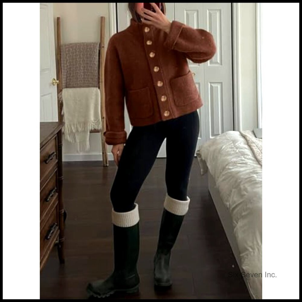 Chunky Knit Cardigan Sweater Button Down Mock Neck Open Front Winter Casual - Picture 4 of 7